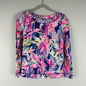 Lilly Pulitzer Pink Blue Tropical Sunken Treasure JoJo Top Size XS